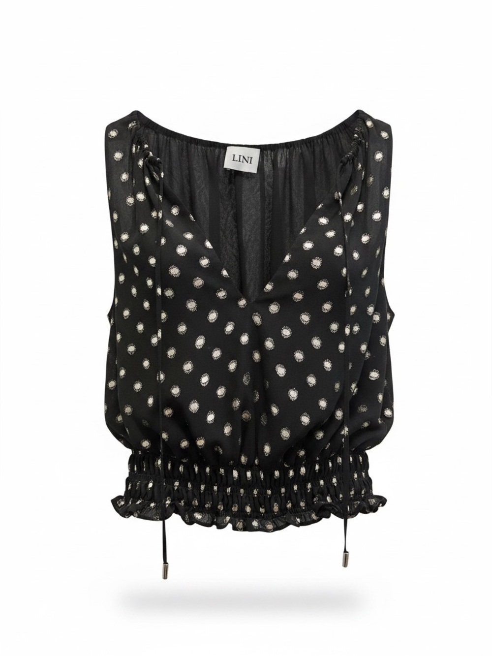 LINI Black V-Neck Polka Dot Sleeveless Top